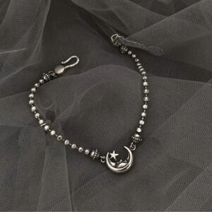 Sterling Silver Moon & Star Beaded Bracelet